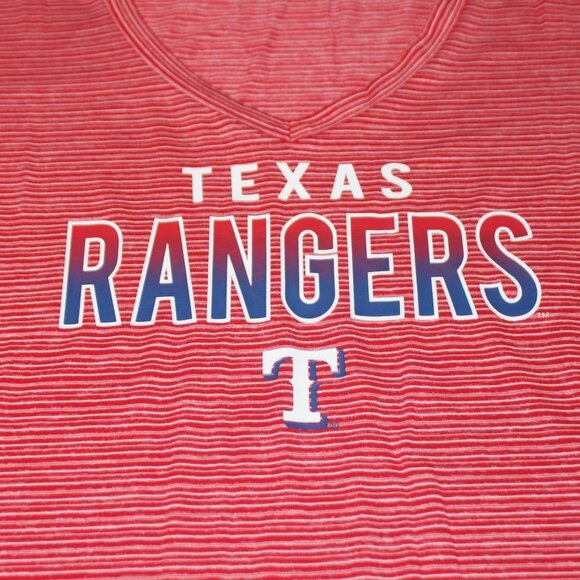 Texas Rangers Red Thin Strip V-Neck Polyester Shirt - Picture 7 of 14